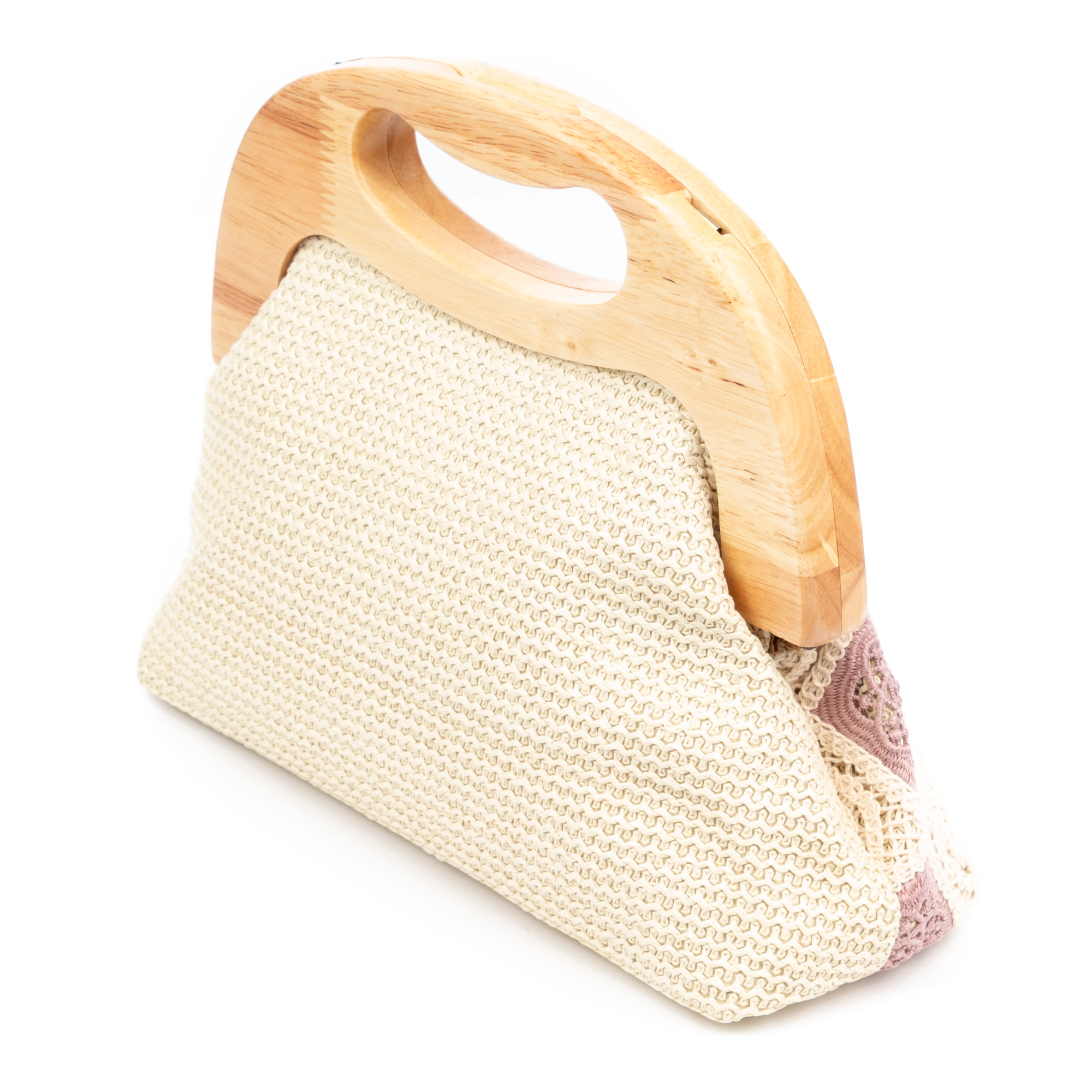 Barbaira Borsa a mano Donna. Realizzata in legno naturale e cotone.