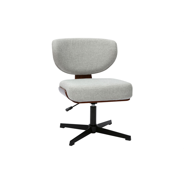 Chaise de bureau en tissu effet velours texturé gris et bois foncé noyer HANZ