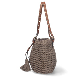 Bolso de Hombro Rafia y Cremallera