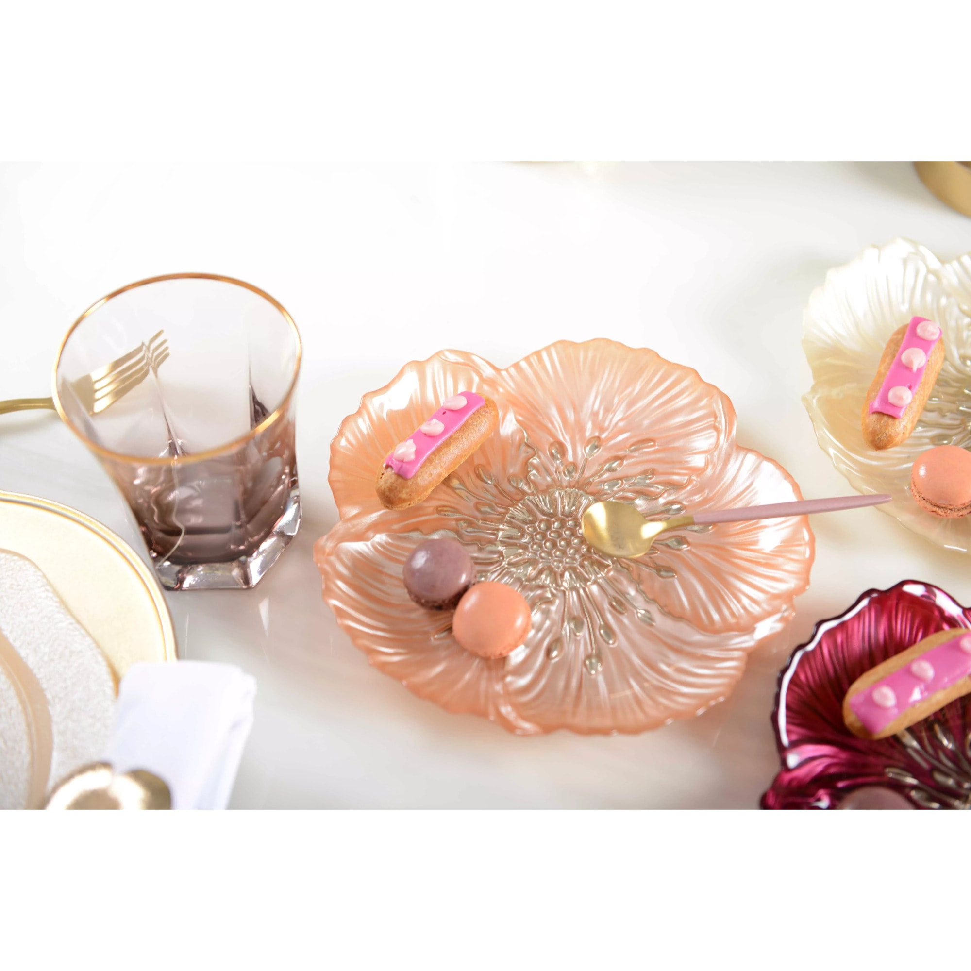 Lot de 6 Assiette à dessert fleur saumon