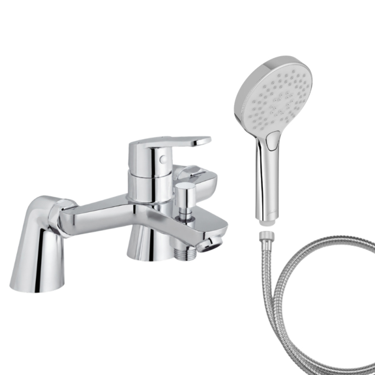 Mitigeur baignoire Aimé + pommeau de douche Metro + flexible de douche métal + colonnettes