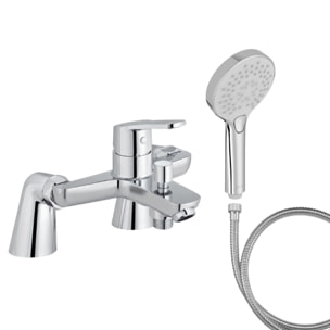 Mitigeur baignoire Aimé + pommeau de douche Metro + flexible de douche métal + colonnettes