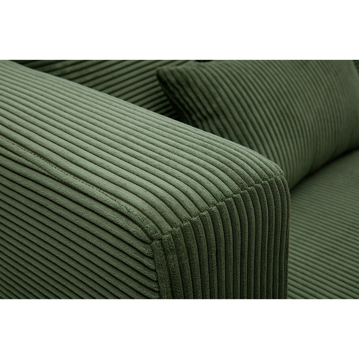 Canapé d'angle gauche 3 places en tissu velours côtelé vert kaki et bois clair HARLEM