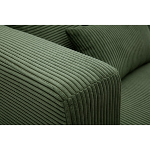 Canapé d'angle gauche 3 places en tissu velours côtelé vert kaki et bois clair HARLEM