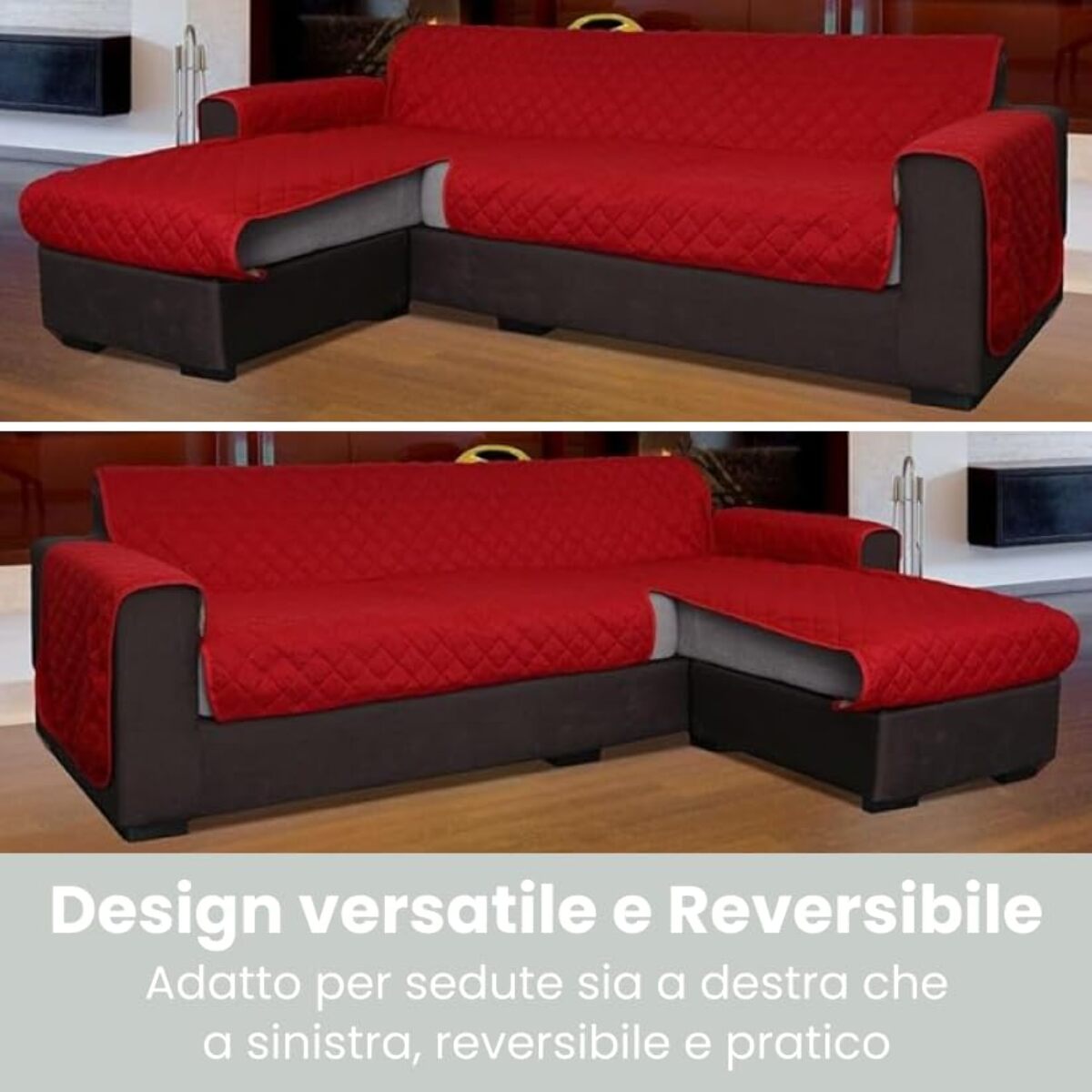 INTRECCI Copridivano 3 Posti con Penisola, Copridivano con Braccioli, Penisola Destra e Sinistra, Telo Copridivano Angolare, Impermeabile, Protegge da Macchie, Facile da Lavare. Colore: Bordeaux