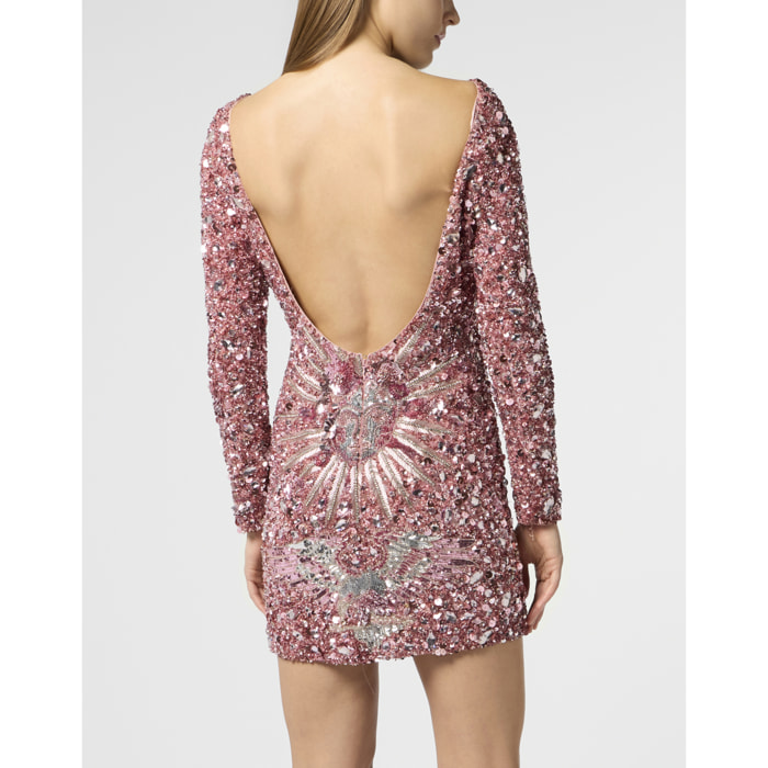 PHILIPP PLEIN Open Back Mini Dress Tattoo Paillettes