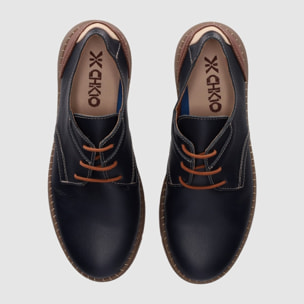 Zapatos de Piel - Marino - Tacón: Bajo