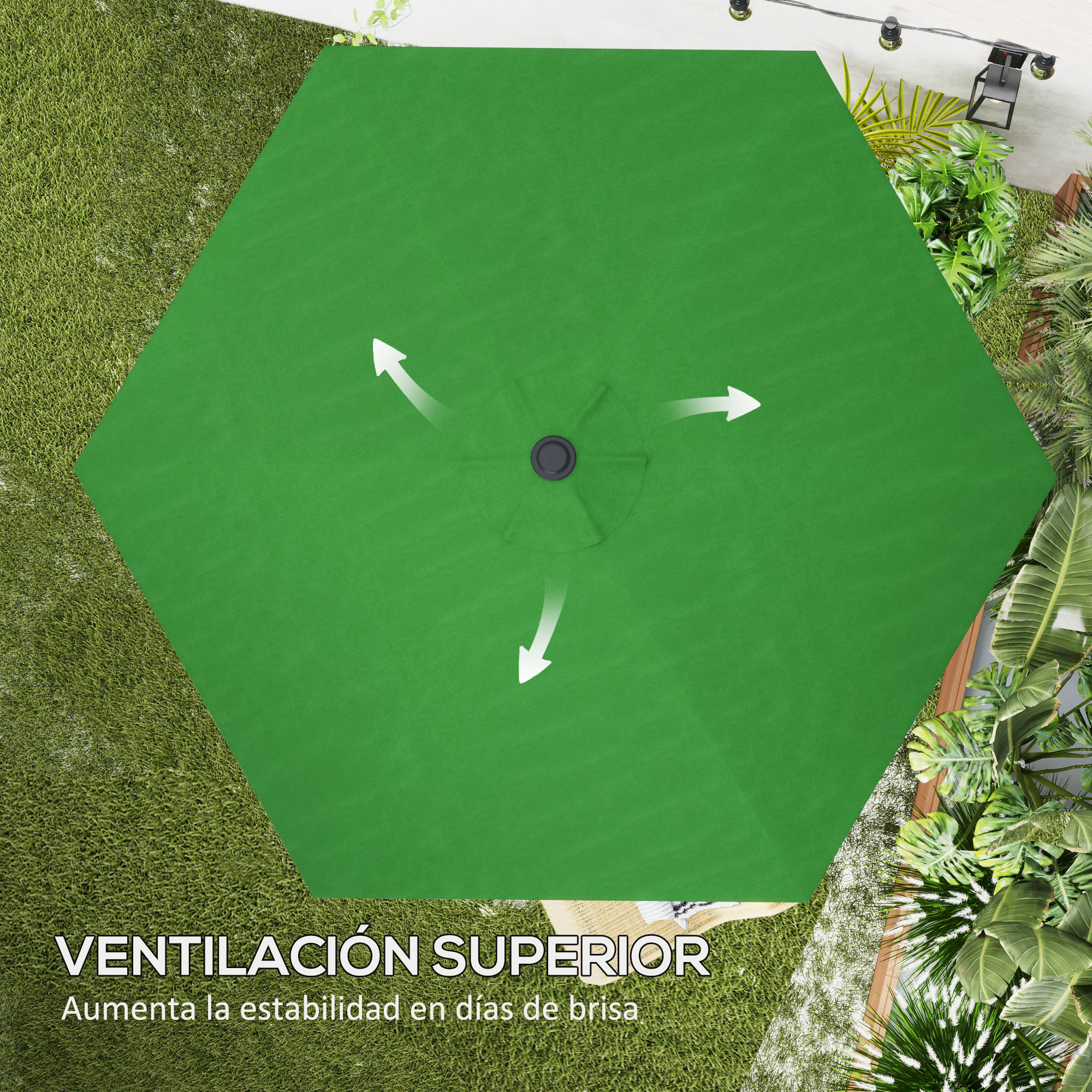 Toldo de Recambio de Sombrilla de 3 m Toldo de Repuesto para Sombrilla de Patio con Ventilación Superior Protección UV 30+ Cubierta de Repuesto para Parasol de Poliéster para Exteriores Verde