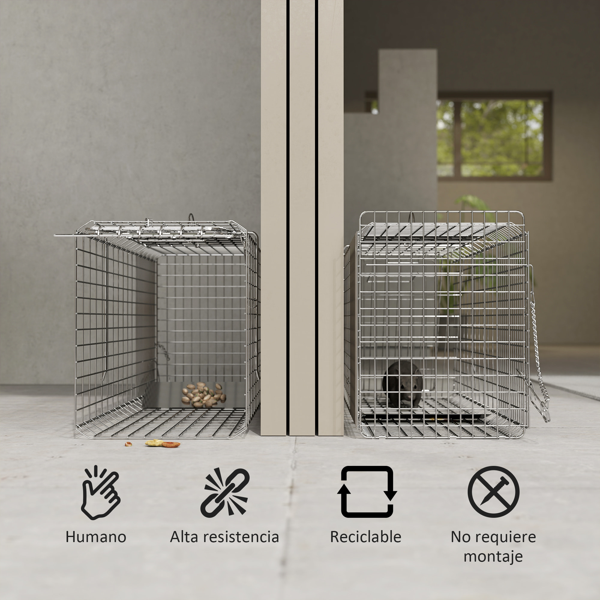 Trampa para Animales Vivos Plegable 81x26x34,5 cm Jaula de Captura de Alambre con Puerta y Asa para Conejos Ratas Roedores Plata