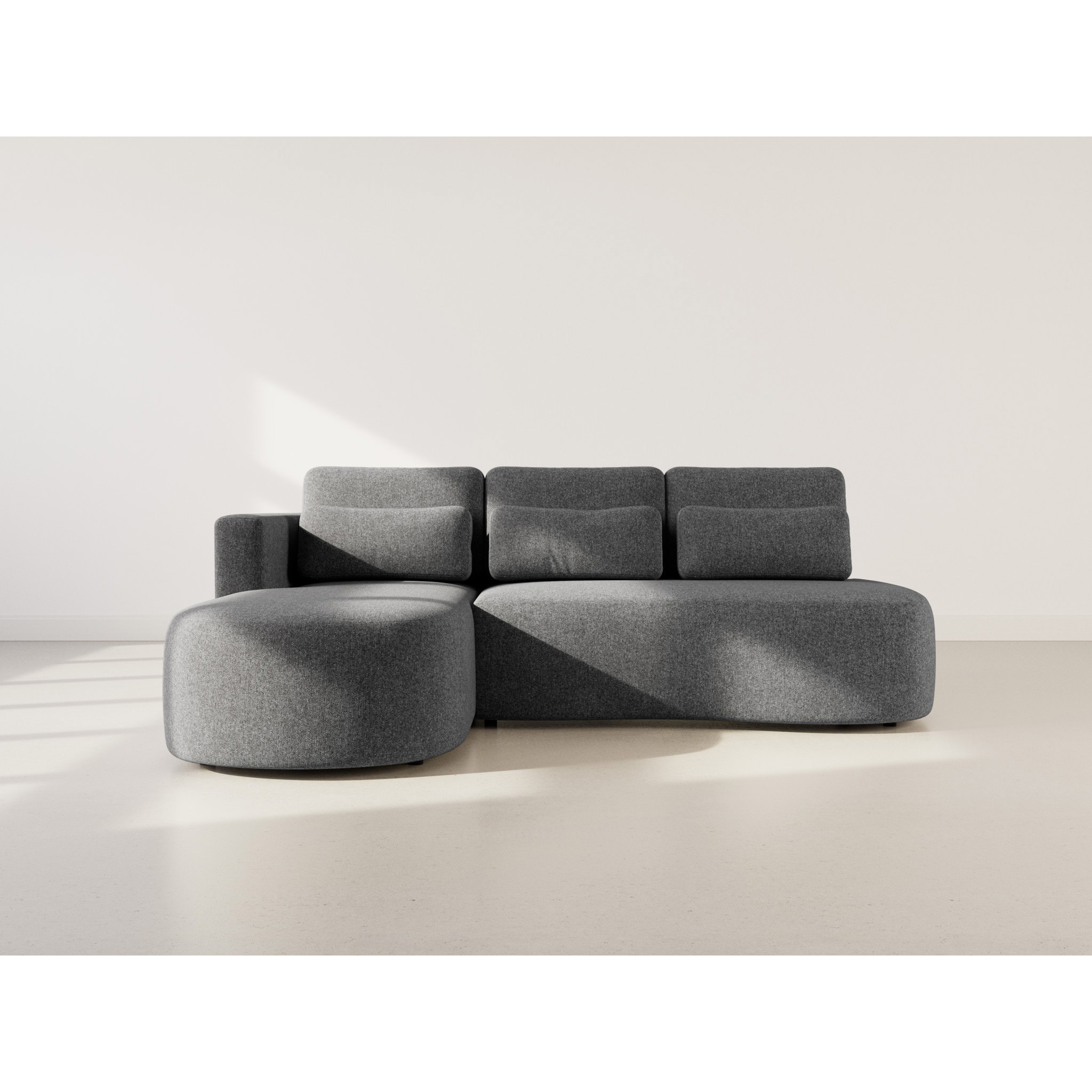 Mahina - canapé d'angle gauche 4 places convertible avec coffre en tissu texturé - Gris Anthracite