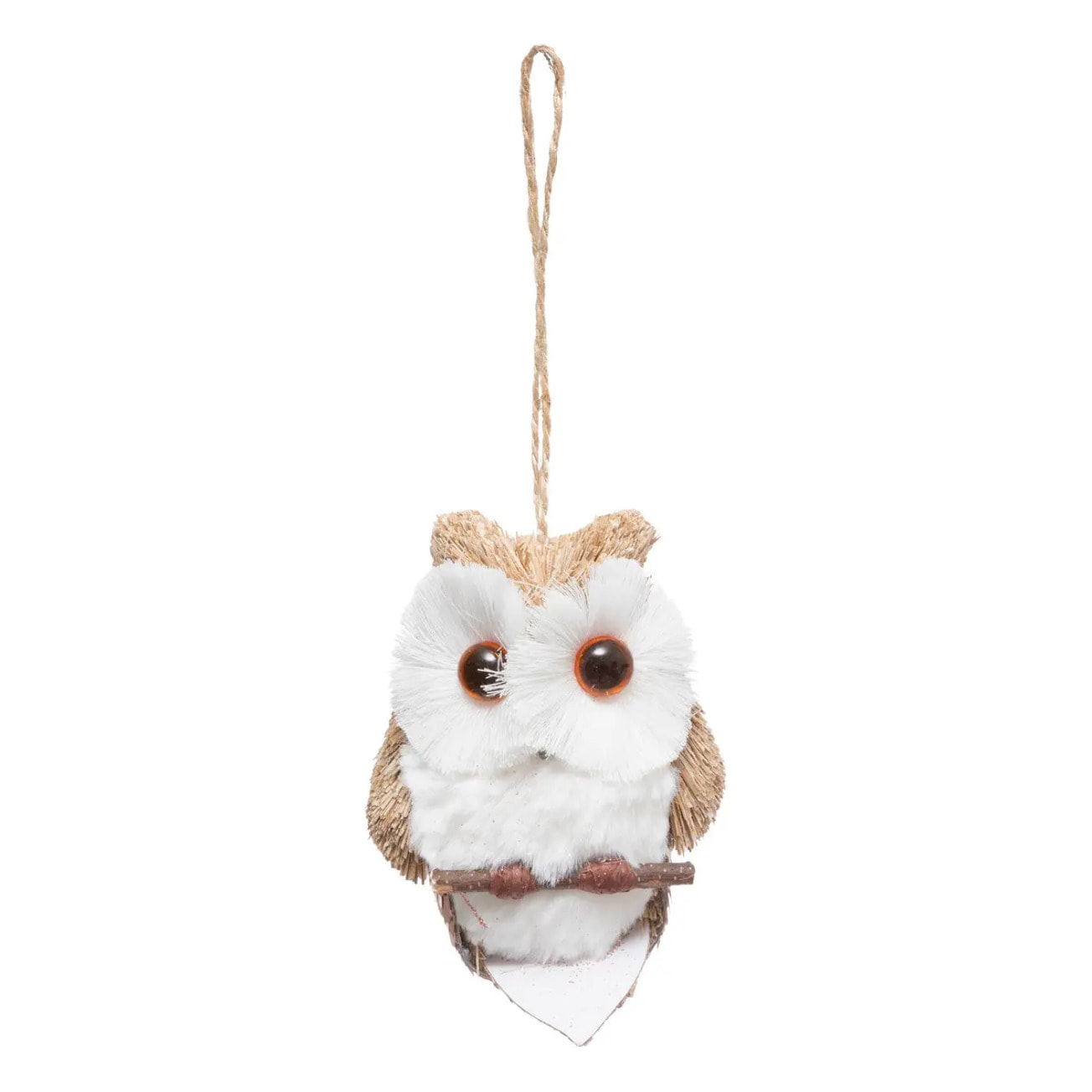 Décoration de sapin textile hibou fourrure beige 10cm
