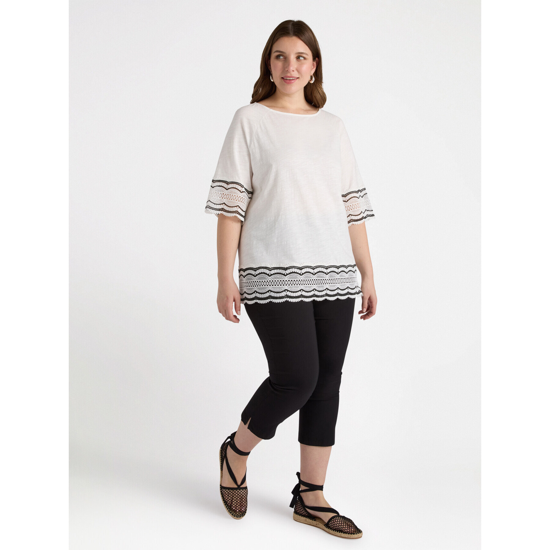 Fiorella Rubino - Camiseta con bordes de crochet - Blanco