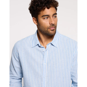 Camisa Rayas Manga Larga Azul - Ciclone