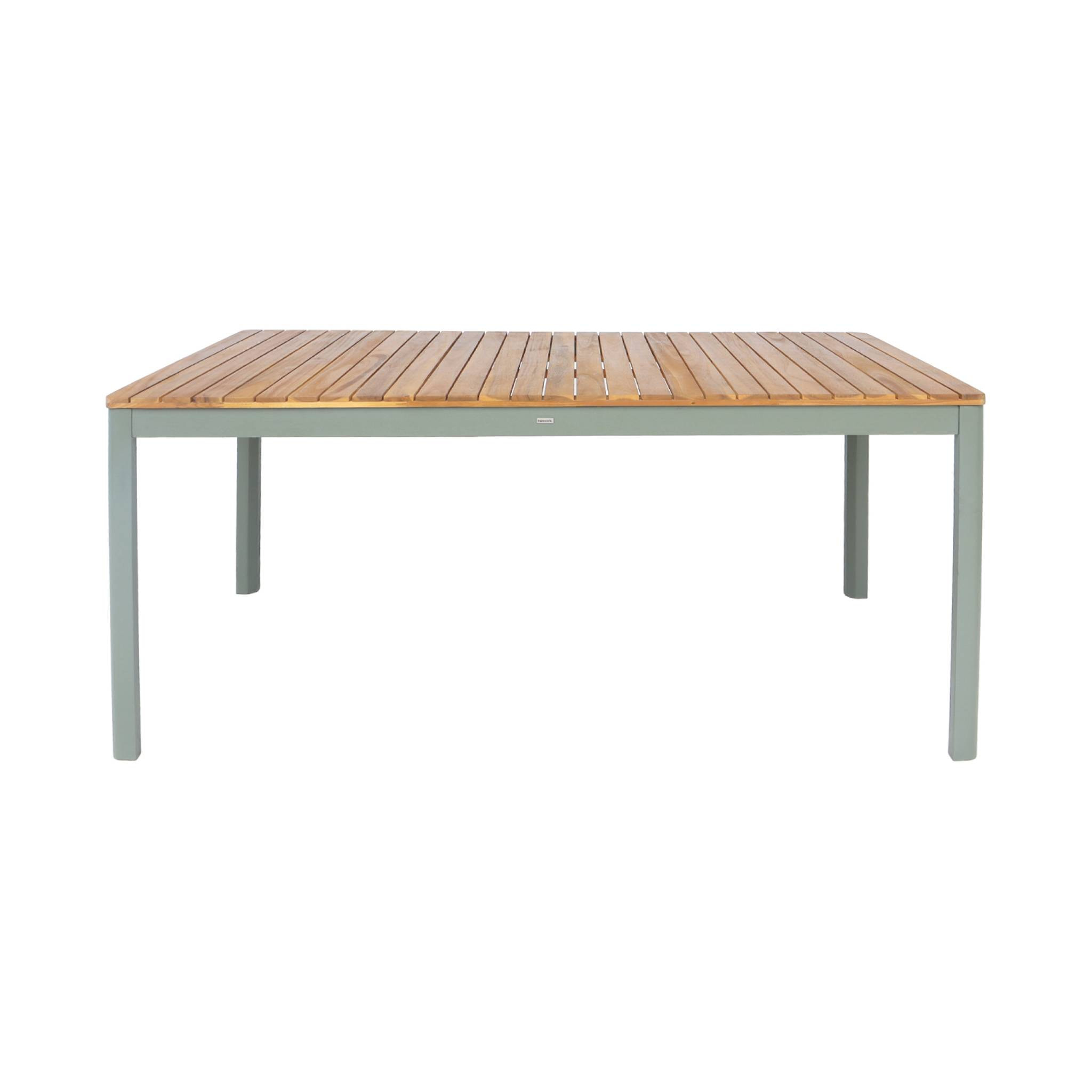 Table de jardin acacia avec coins arrondis + 8 assises kaki. 160 x 90 x 75 cm