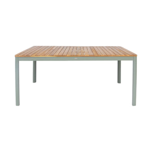 Table de jardin acacia avec coins arrondis + 8 assises kaki. 160 x 90 x 75 cm