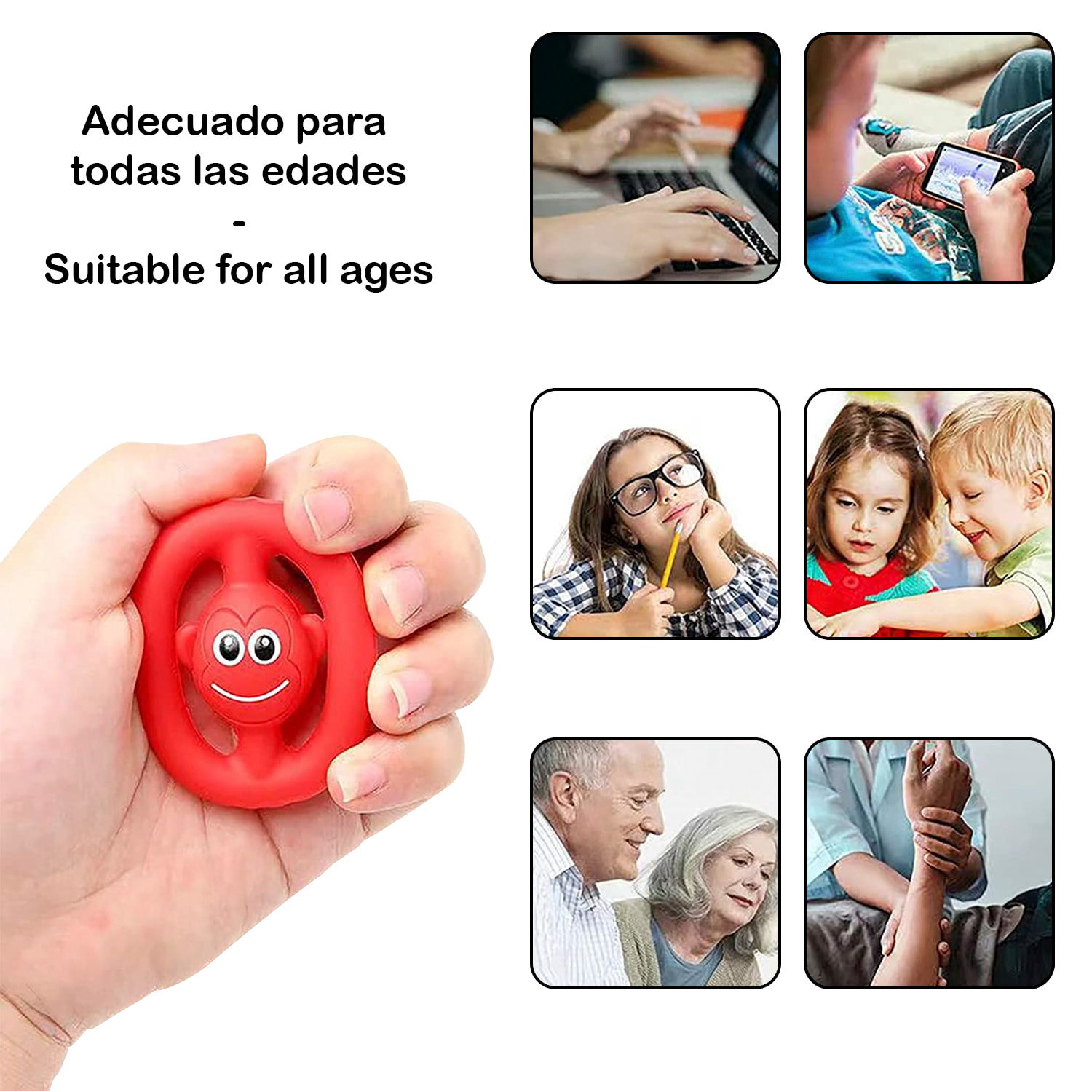 DAM Screaming Monkey. Juguete sensorial anti estrés de silicona suave. Aprieta, estira y retuerce. 5,5x2,5x5,5 Cm. Color: Rojo