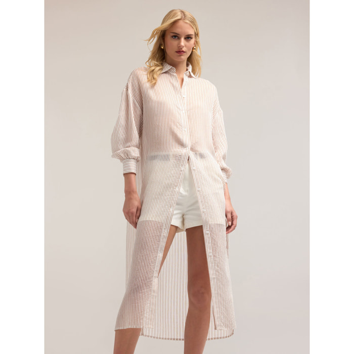 Motivi - Camisa comprida às riscas - Beige