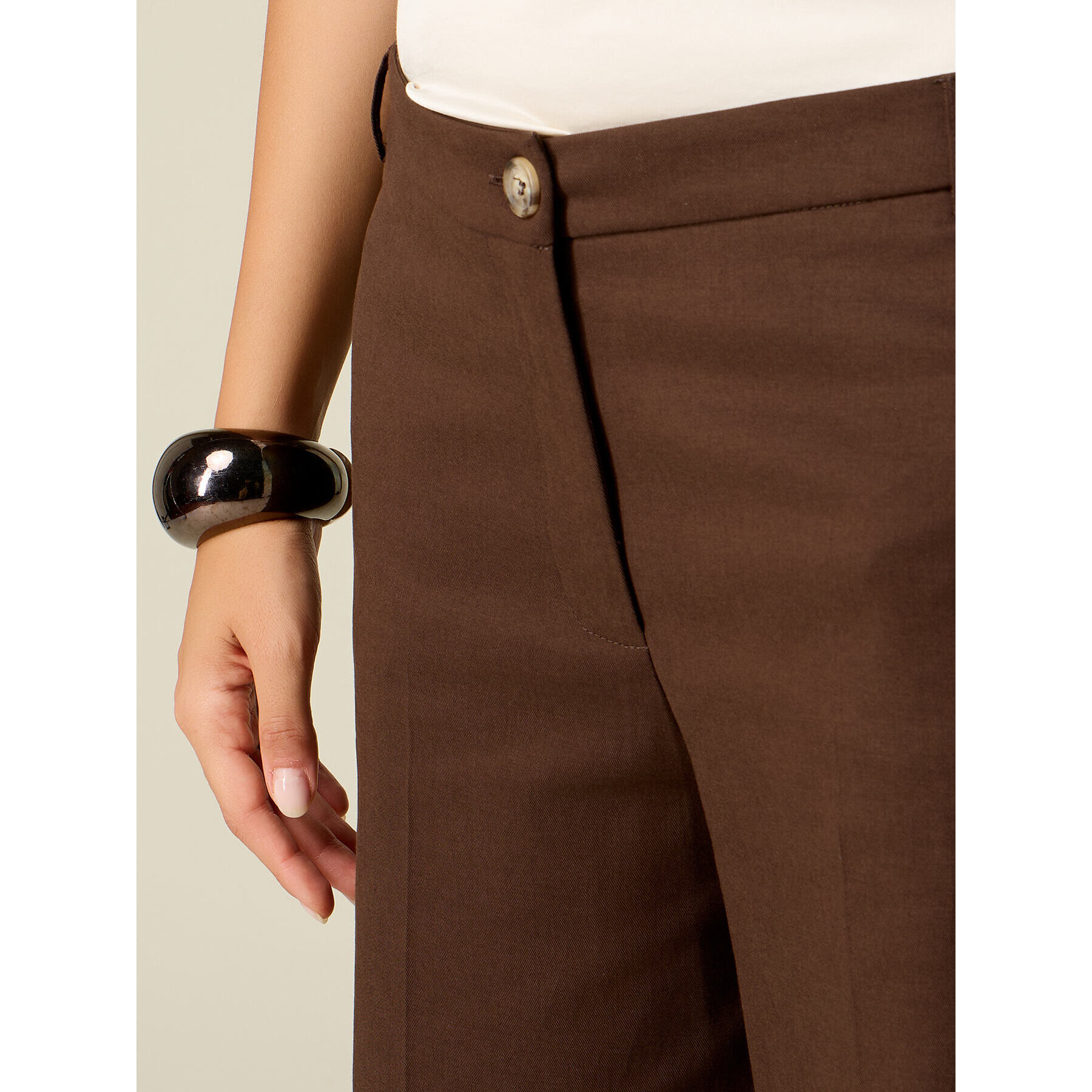 Oltre - Pantaloni palazzo in twill misto cotone - Marrone