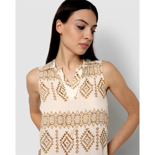 Vestido corto bambula detalles plisados bora beige