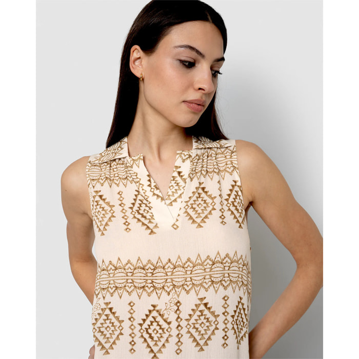 Vestido corto bambula detalles plisados bora beige