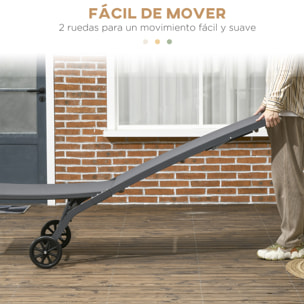 Pack de 2 Tumbonas de Jardín Exterior Tumbonas Reclinables de Aluminio con Respaldo Ajustable de 5 Niveles y Ruedas para Playa Piscina 165x66x102 cm Gris Oscuro