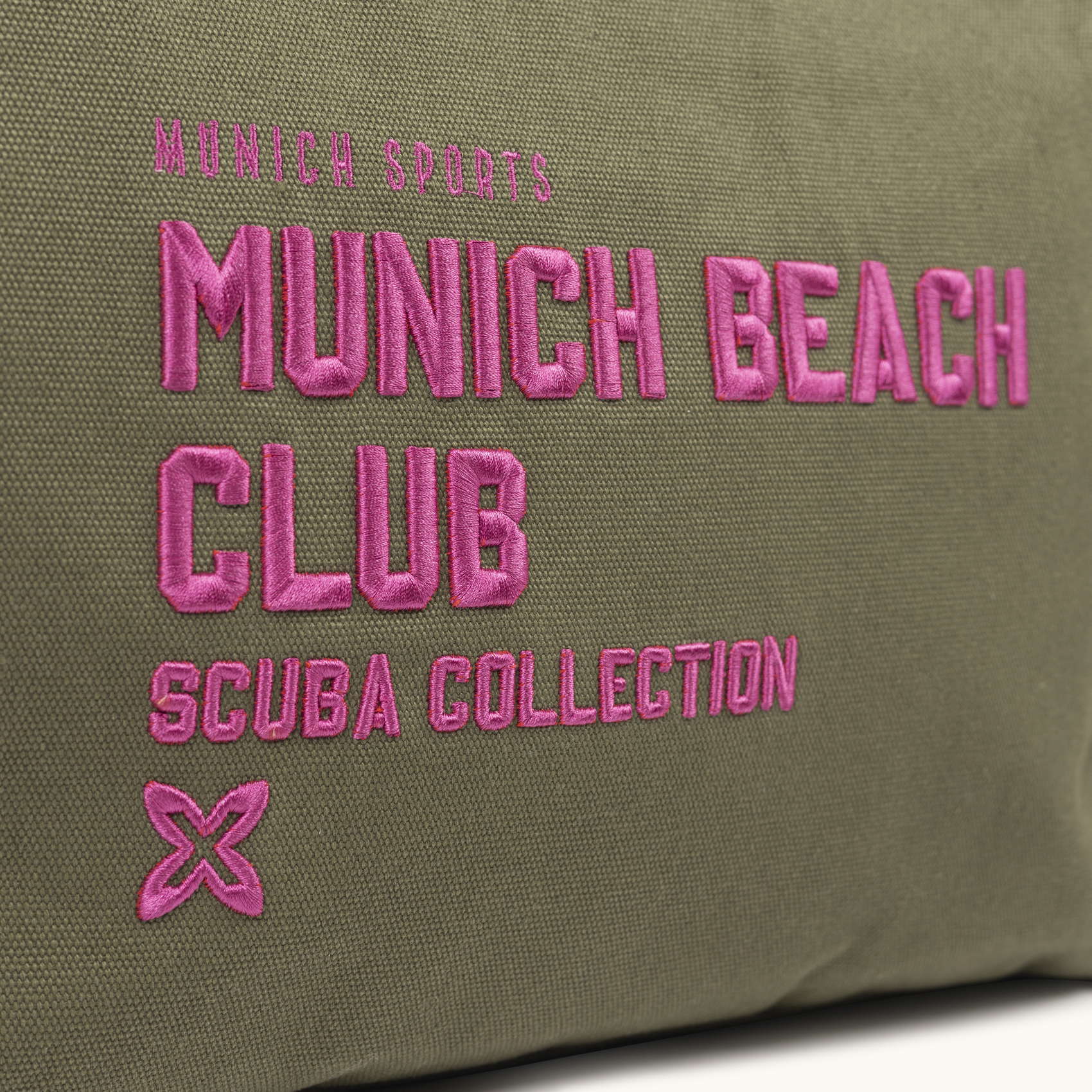 Bolso Shopper Caqui de Algodón Reciclado con Flecos y Bordado Rosa SCUBA KHAKI SHOPPER