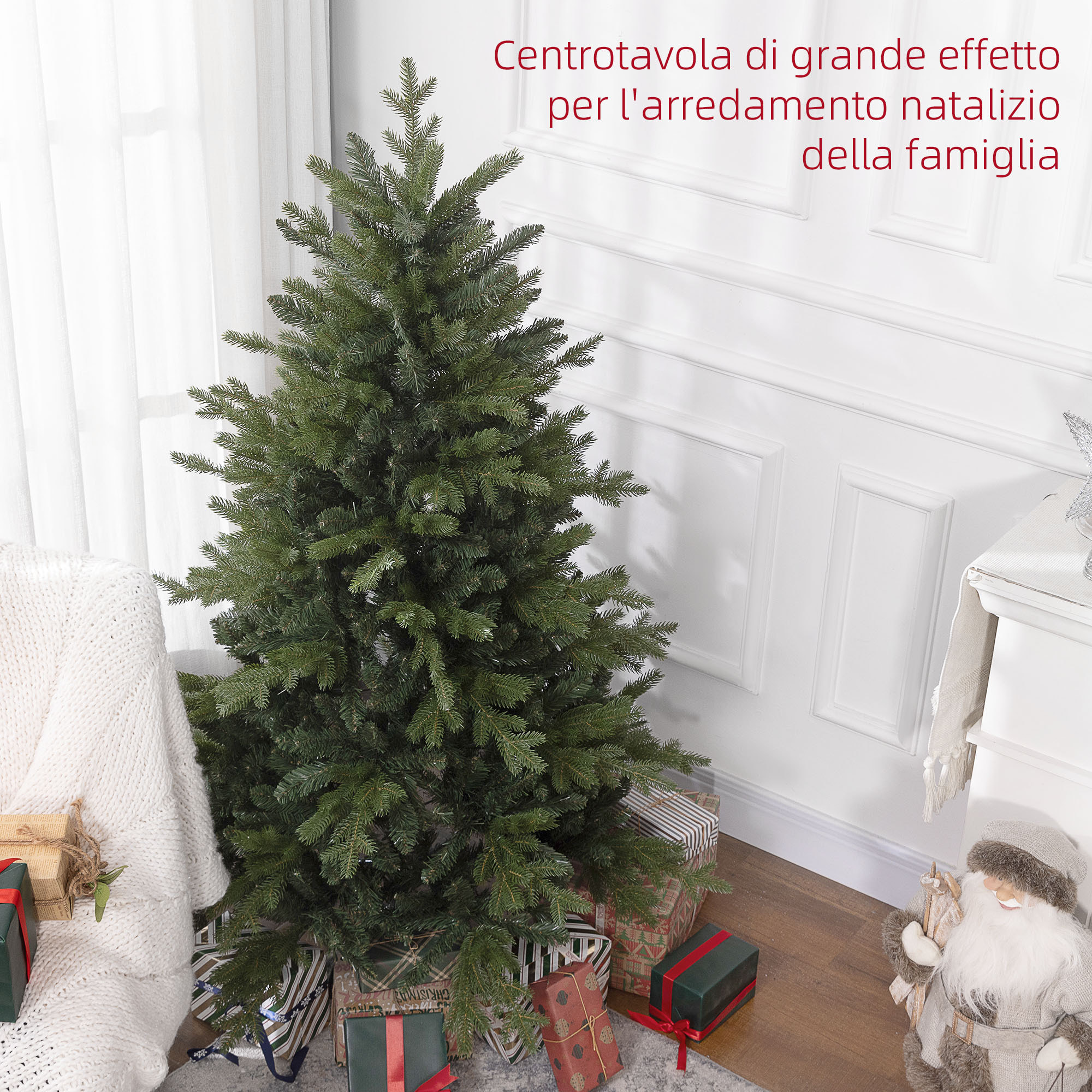 HOMCOM Albero di Natale 150 cm in Plastica Verde con Base in Metallo e 1309 Rami Ignifughi
