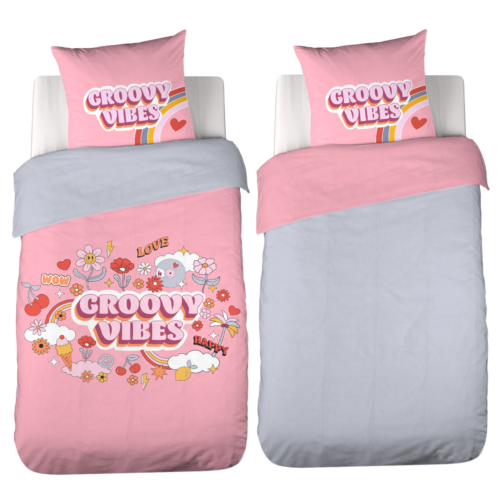 Parure de lit enfant Groovy Vibes rose - Rose