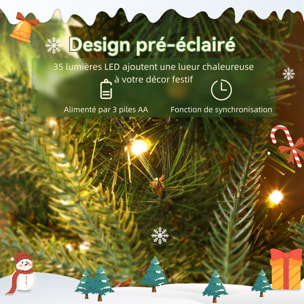 Couronne de Noël LED x 35 blanc chaud dia. 60 cm timer pommes de pin baies rouges feuilles houx