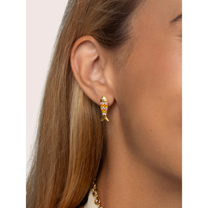 Orecchino Colored Fish Placcato Oro