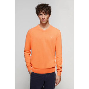 Maglione basic a V in arancione leggero con logo Rigby Go