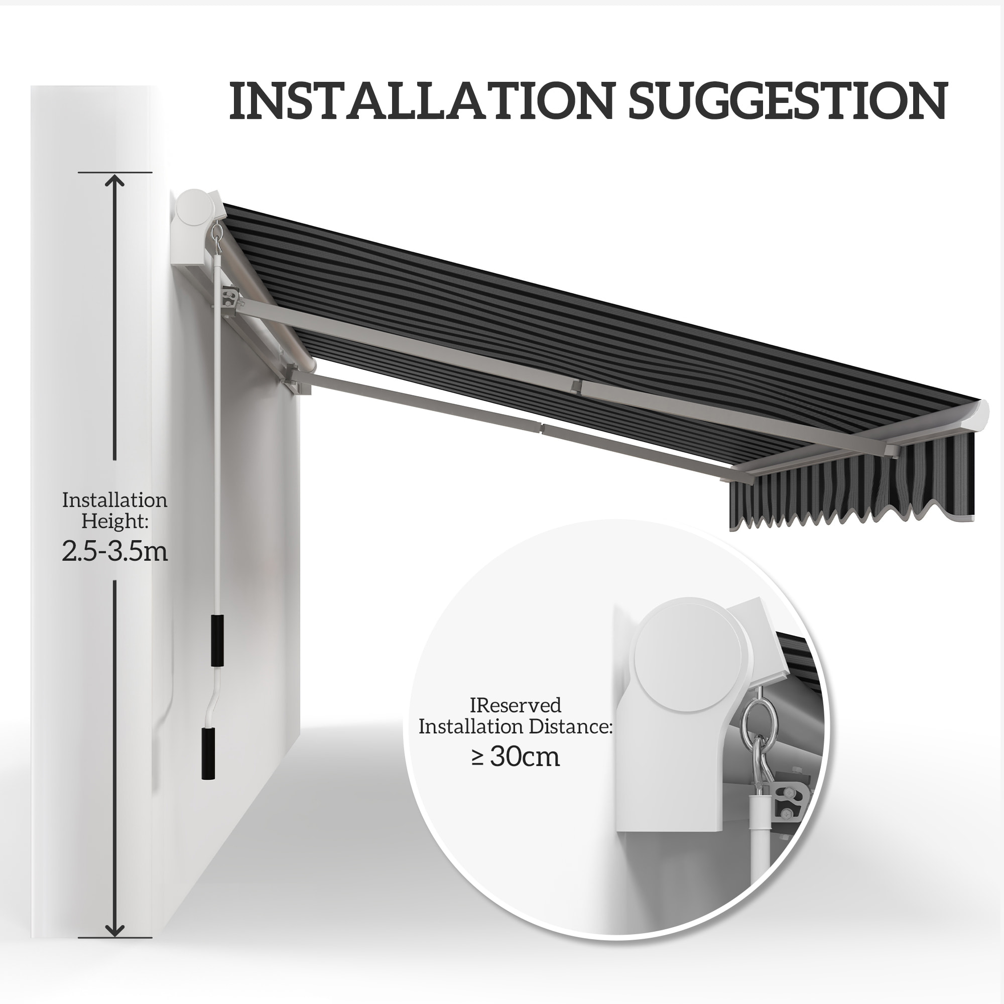 Toldo Manual Retráctil 395x245 cm, Toldo Exterior Terraza con Ángulo Ajustable, Brazo Articulado, Montaje a Pared, Estructura de Aluminio, Anti-UV e Impermeable, para Jardín, Azul y Blanco