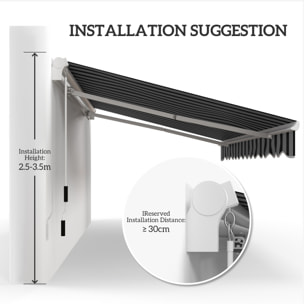 Toldo Manual Retráctil 395x245 cm, Toldo Exterior Terraza con Ángulo Ajustable, Brazo Articulado, Montaje a Pared, Estructura de Aluminio, Anti-UV e Impermeable, para Jardín, Azul y Blanco