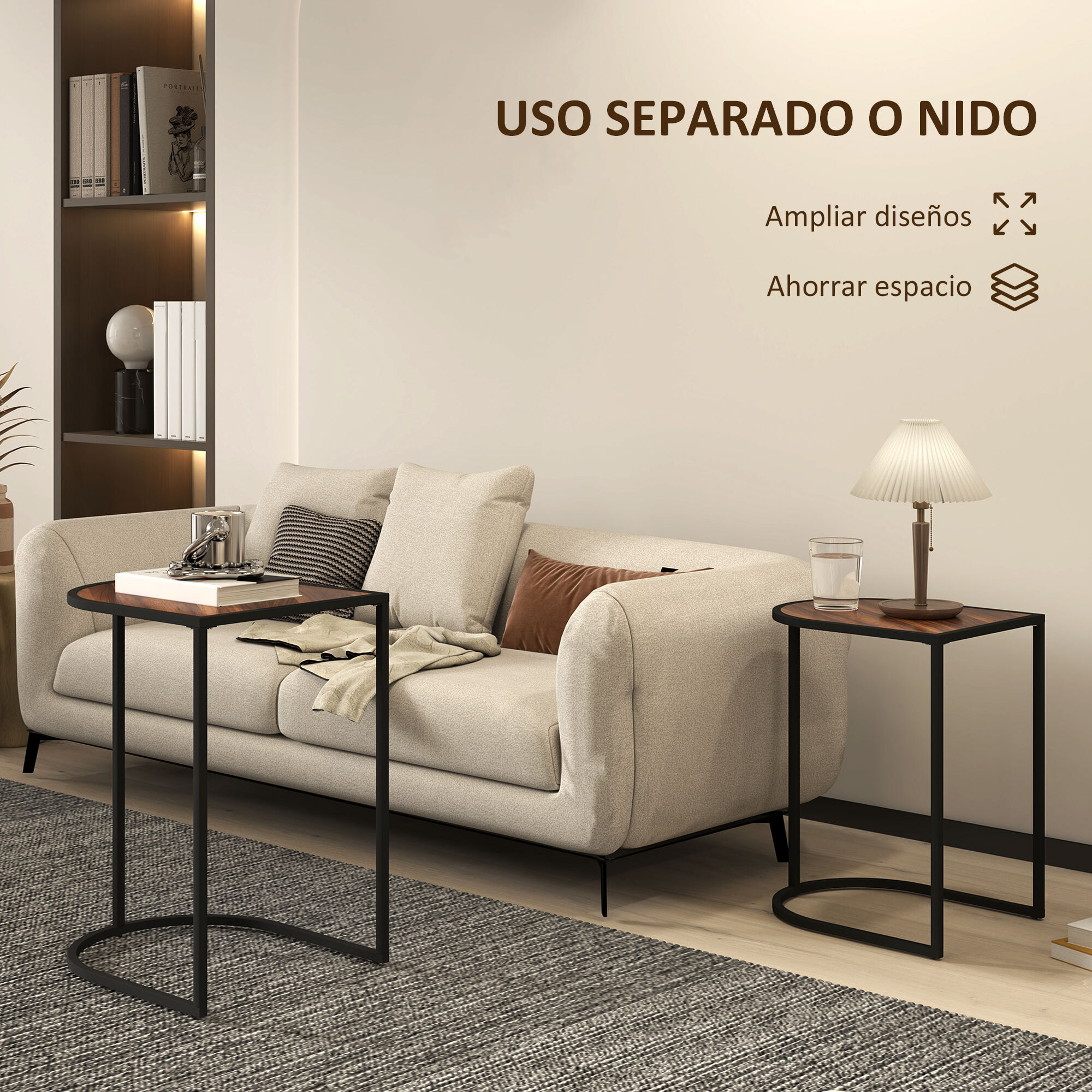 Mesas Auxiliares para Salón Mesas Nido de 2 Piezas con Marco de Acero Mesas de Centro Pequeñas para Dormitorio Sala de Estar Marrón Rústico