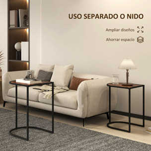 Mesas Auxiliares para Salón Mesas Nido de 2 Piezas con Marco de Acero Mesas de Centro Pequeñas para Dormitorio Sala de Estar Marrón Rústico