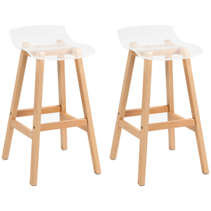 Lot de 2 tabourets de bar design contemporain bois de hêtre assise acrylique transparent