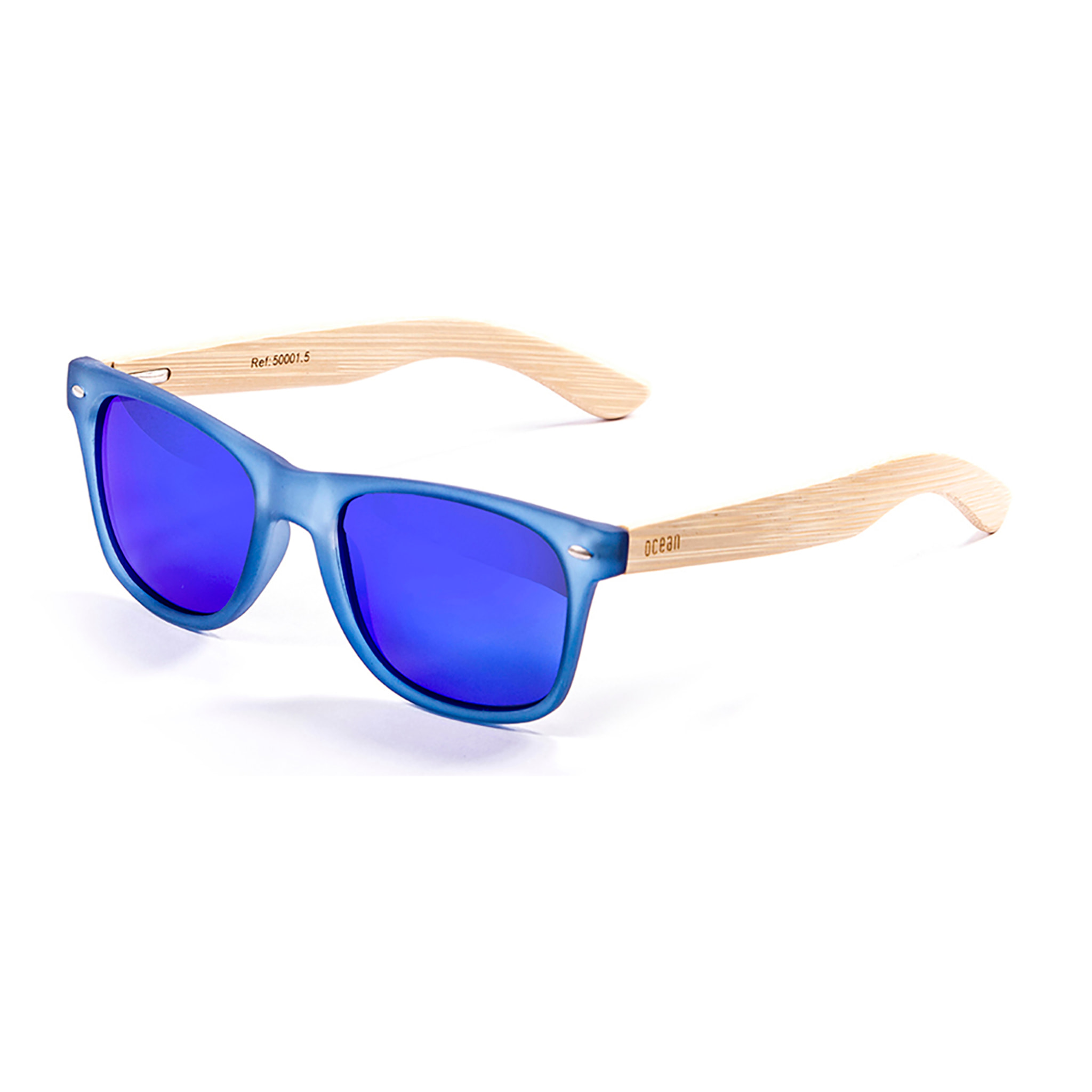 Gafas de sol OCEAN BEACH WOOD - Patilla de bambú natural con montura azul transparente / Revo azul