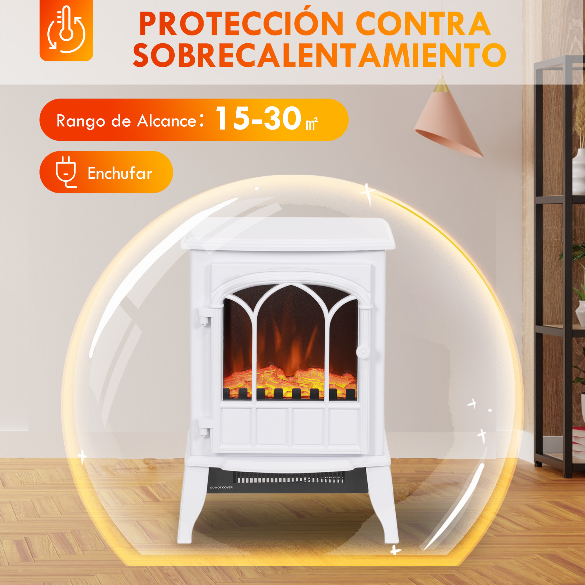 Chimenea Eléctrica 1000W/2000W Chimenea Decorativa con Ventana Efecto de Llama Temperatura Ajustable y Protección Sobrecalentamiento para 15-30 Ã£Å½Â¡ 39x23x56,5 cm Blanco
