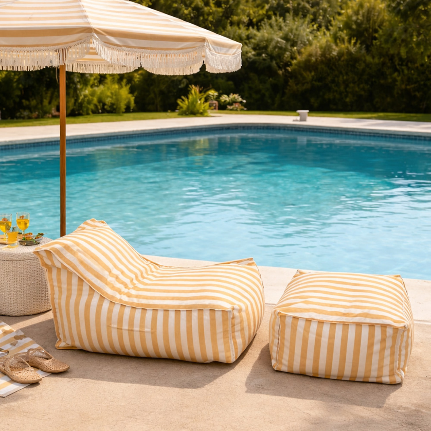 BOLOGNE Ensemble de poufs d’extérieur rayés jaune déperlant