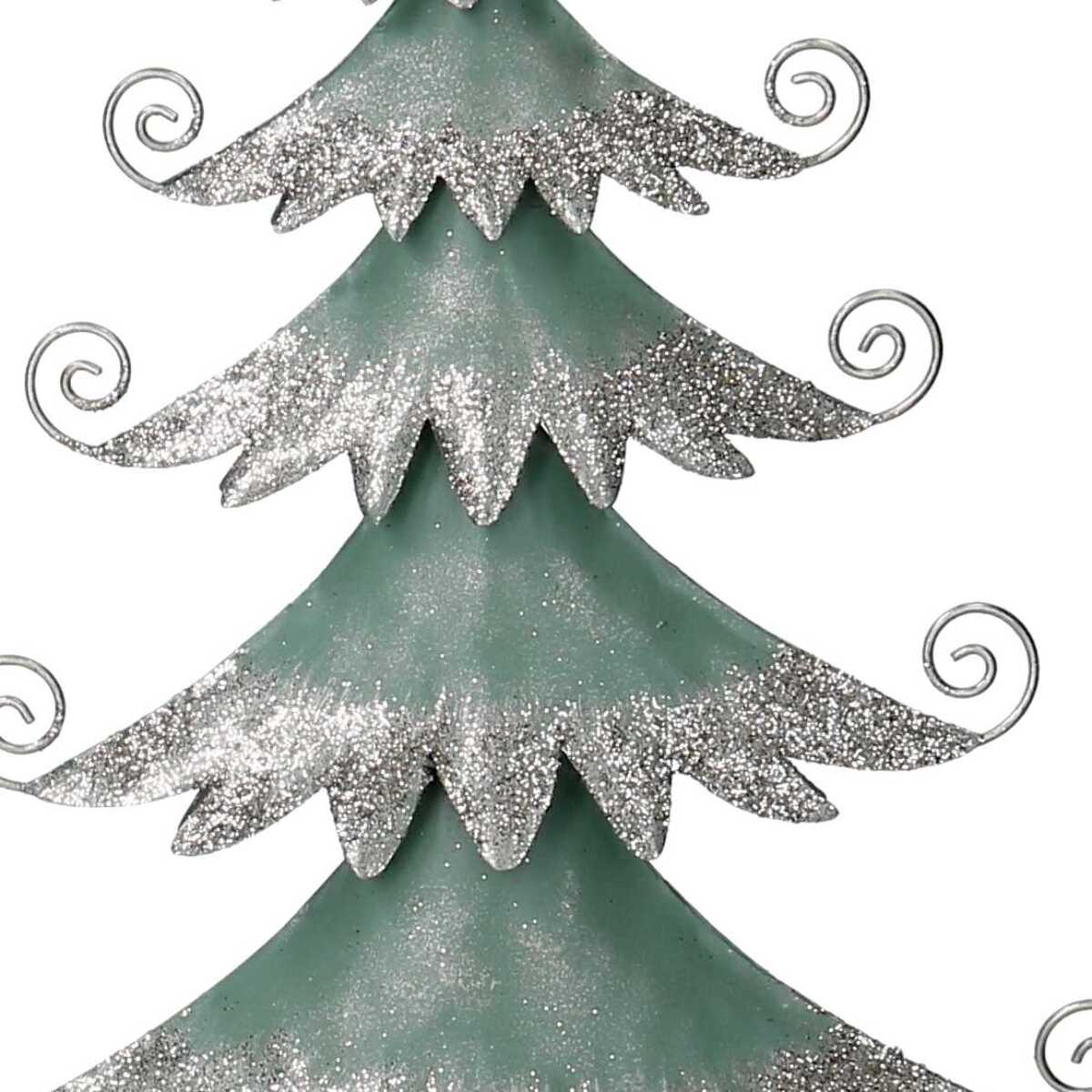 Albero in metallo argento e verde salvia cm26x7,5h51,2