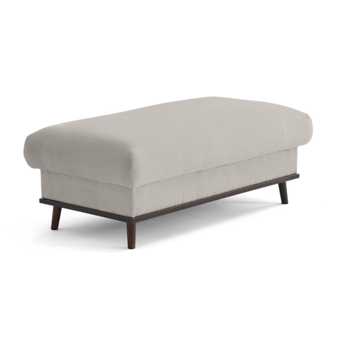 Albane - pouf en velours côtelé pieds bois foncé - Gris clair