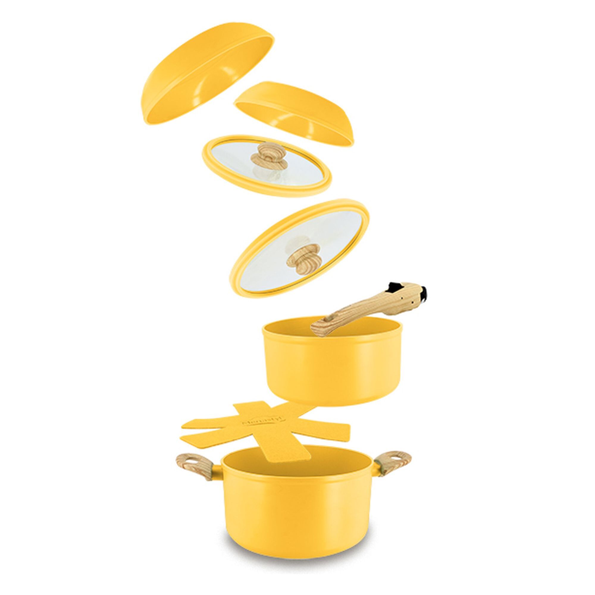 Batterie de cuisine amovible 8 pièces jaune en aluminium recyclé SUPER BALL