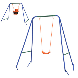 Columpio Infantil 2 en 1 Columpio para Niños y Bebés con 1 Silla para Niños 1 Silla para Bebés y Cinturón de Seguridad para Exterior e Interior Naranja