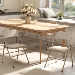 Juego de 2 Sillas Plegables Acolchadas con Respaldo y Estructura de Acero, para Salón, Comedor, Cocina, 45x46x78 cm, Beige