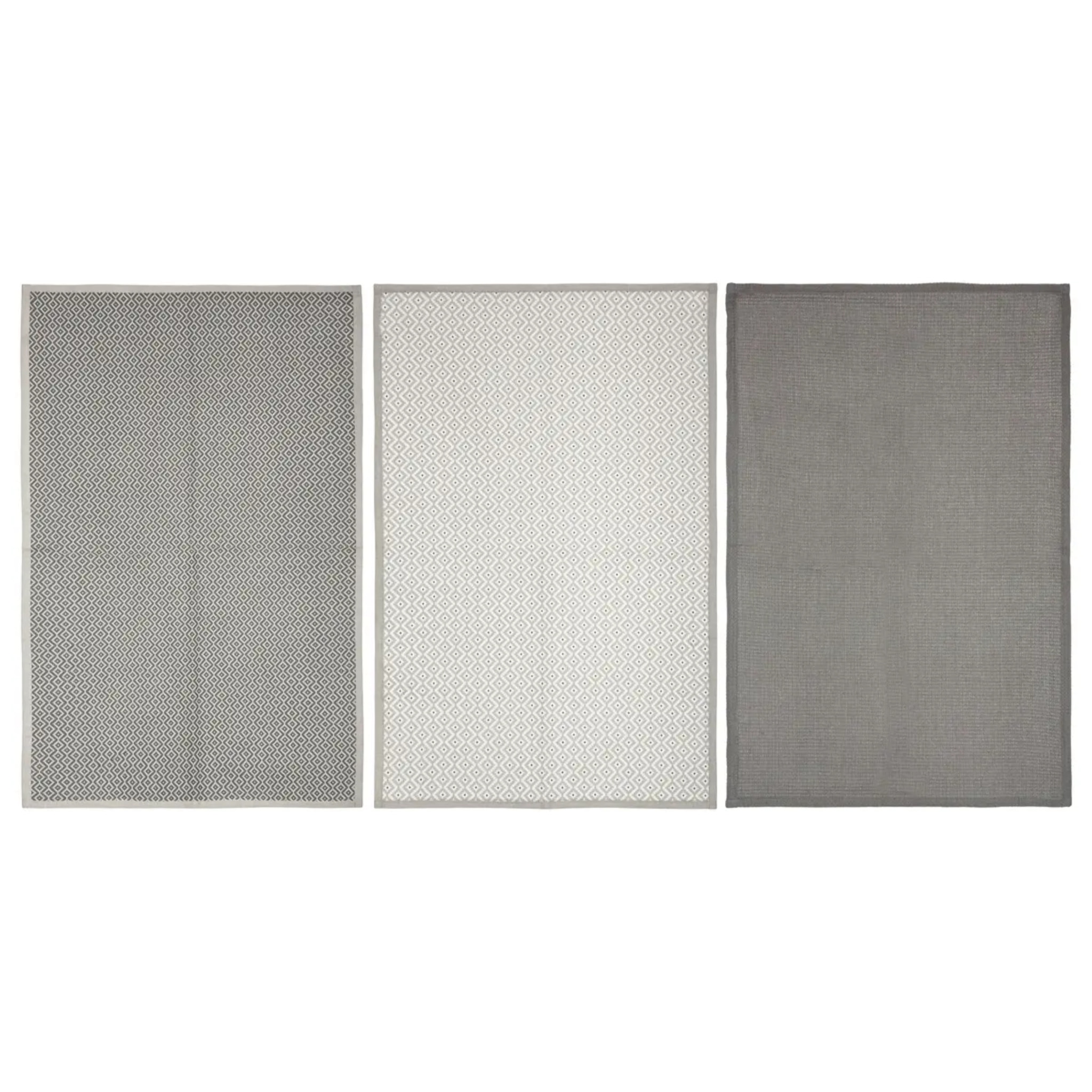 Lot de 3 torchons imprimés - coton - gris foncé - 45x70 cm
