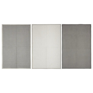 Lot de 3 torchons imprimés - coton - gris foncé - 45x70 cm