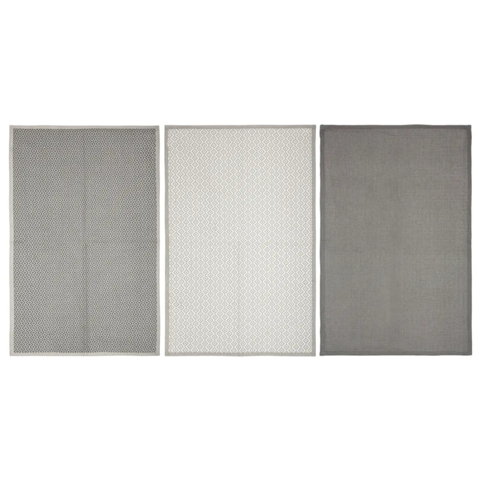 Lot de 3 torchons imprimés - coton - gris foncé - 45x70 cm