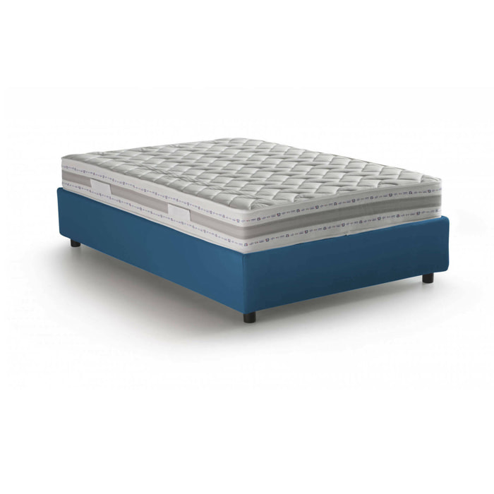 Letto piazza e mezza Alvise, Letto contenitore con rivestimento in tessuto, 100% Made in Italy, Apertura frontale, con materasso Cm 120x190 incluso, Blu