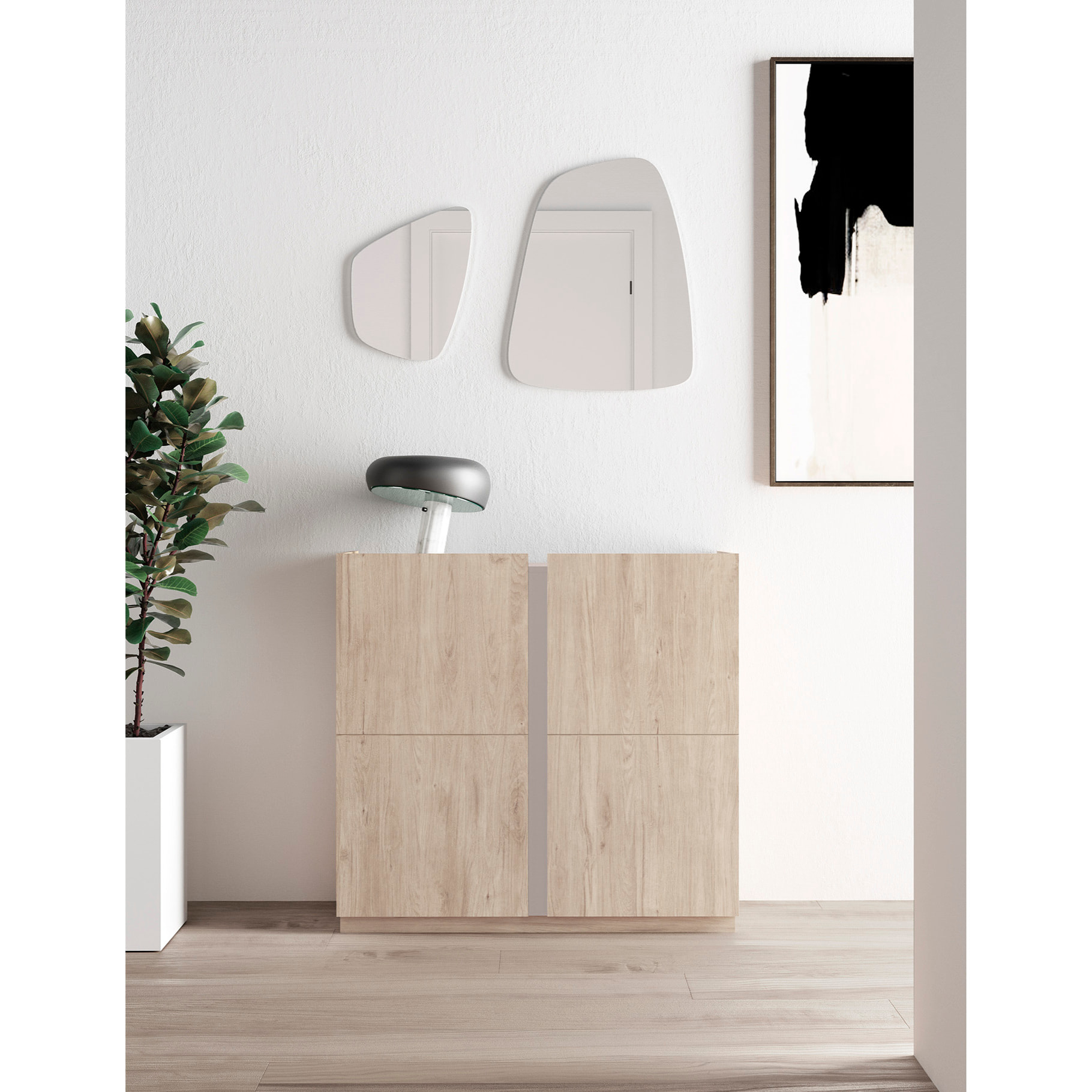 Zapatero Odda melamina roble claro detalle arena 90x95x35 cm