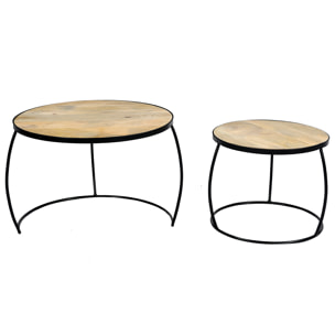 Tables basses gigognes rondes bois manguier massif (lot de 2) BARREL